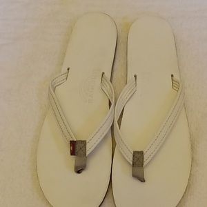 Rainbow creamy white leather flip flops XL (8.5 -9.5)